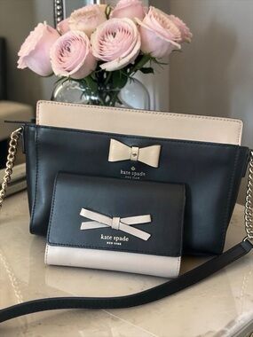 Kate Spade Kirk Place Black & Warm Beige Crossbody & Wallet Set